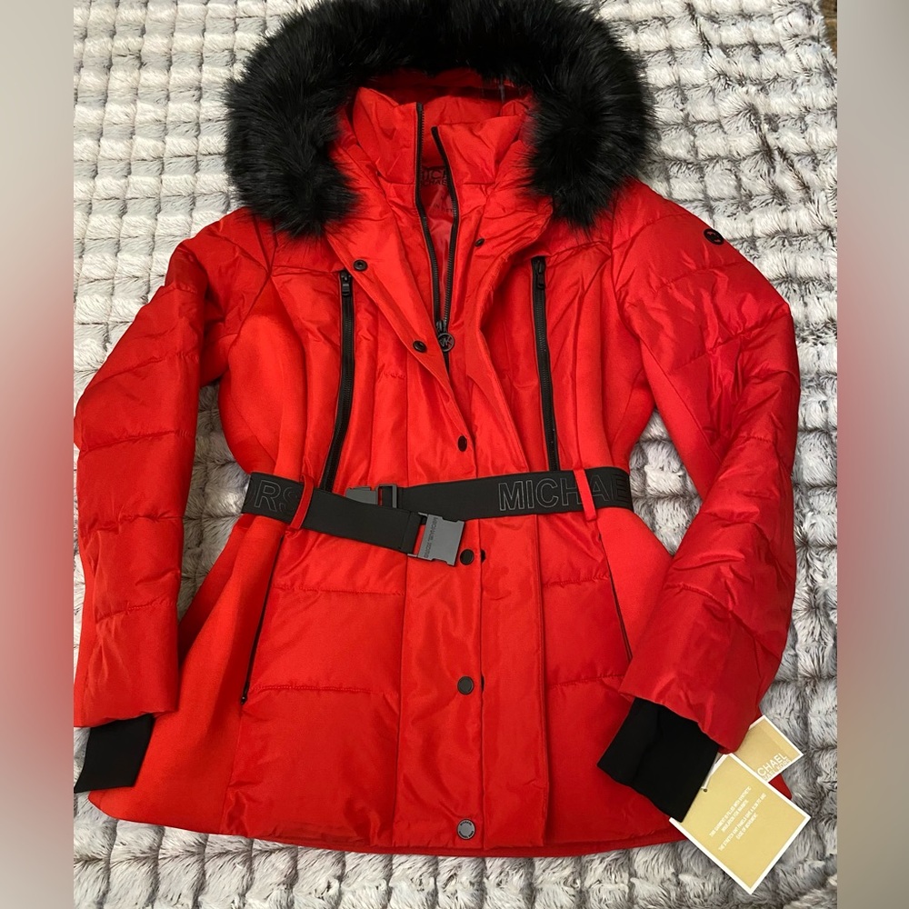 MK red puffer coat womens size M